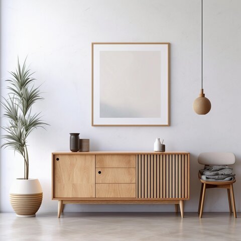 dresser against concrete wall commode contre un mur de béton