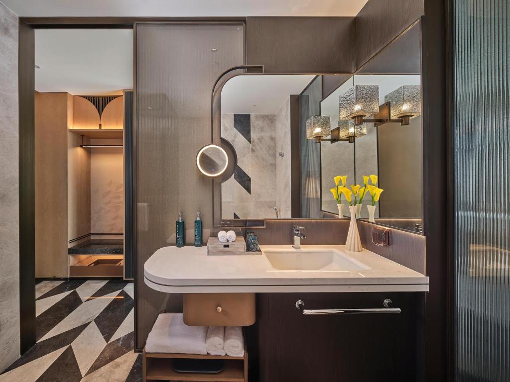salle de bain d'une chambre d'h&ocirc;tel
