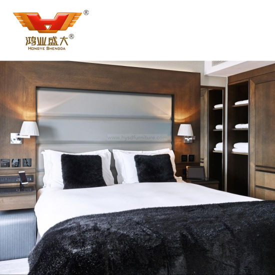 Ensemble de meubles de chambre à coucher en bois à haute brillance d'hôtel commercial personnalisé