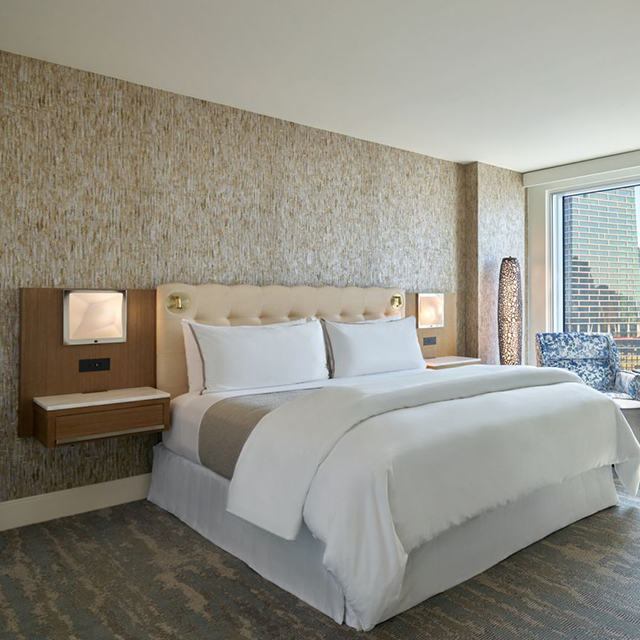 Meubles de chambre d'hôtel intégrés avec armoire et tête de lit
