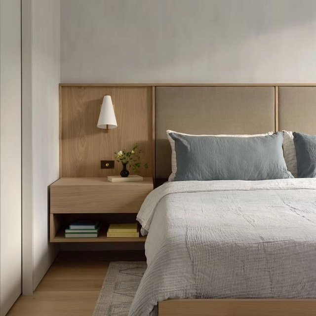 Table de nuit murale en bois pour chambre d'hôtellerie