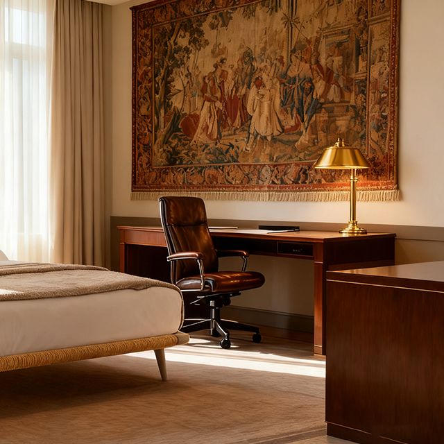 Lit plateforme en bois king size avec tête de lit rembourrée