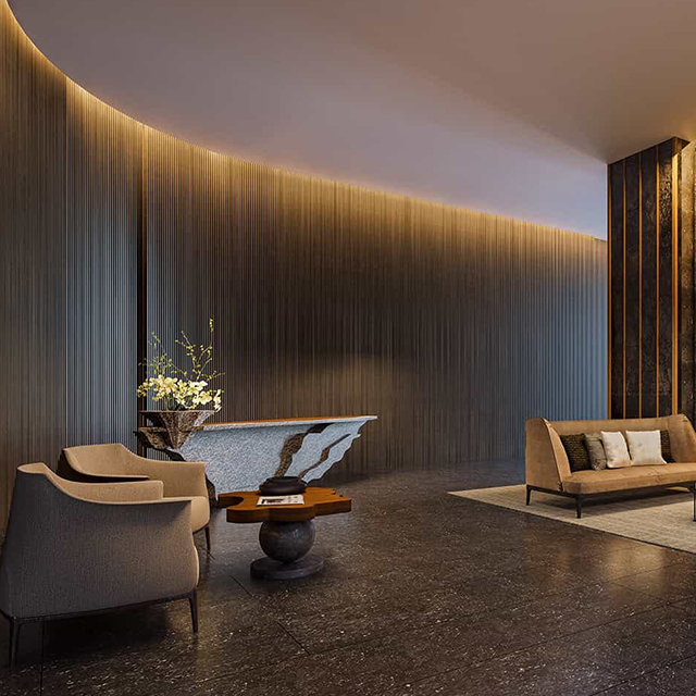 Panneaux muraux en bois d'hôtel de décoration intérieure de fond direct d'usine de Foshan