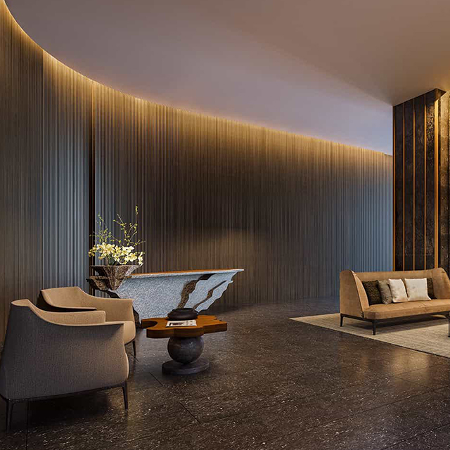 Panneaux muraux en bois d'hôtel de décoration intérieure de fond direct d'usine de Foshan