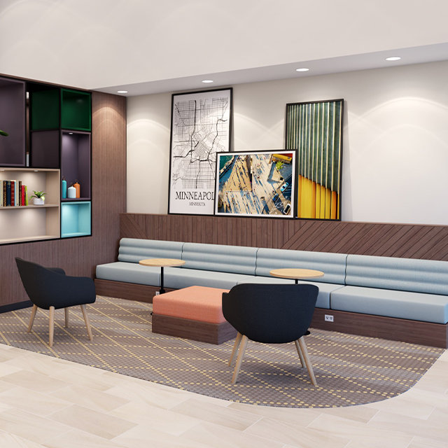 Canapé de loisirs élégant et moderne dans le hall Hilton