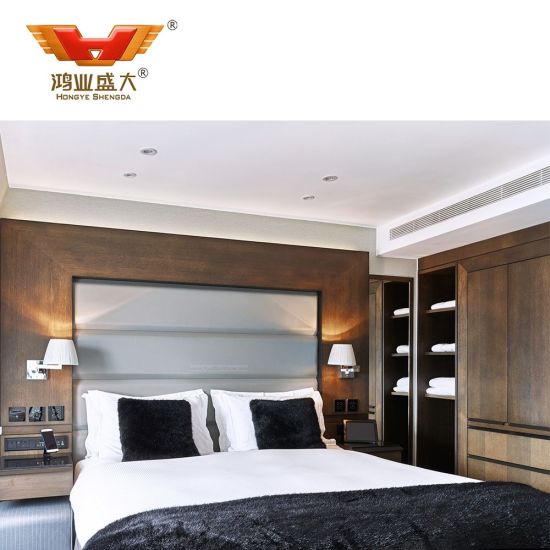Ensemble de meubles de chambre à coucher en bois à haute brillance d'hôtel commercial personnalisé