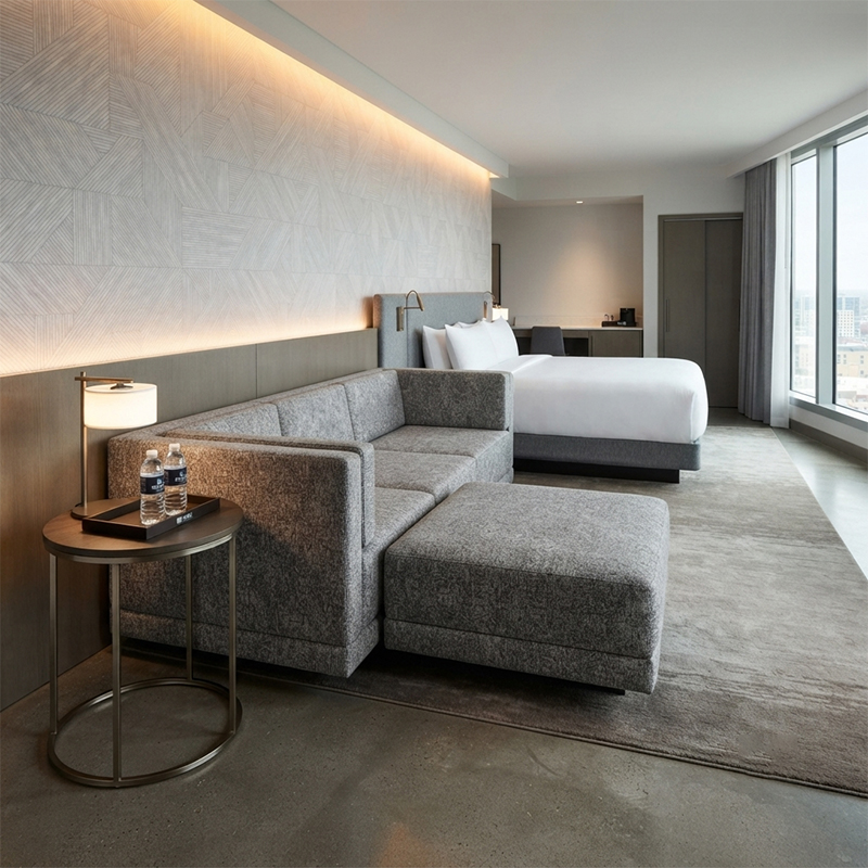Canapé d'hôtel modulaire en tissu droit avec pouf