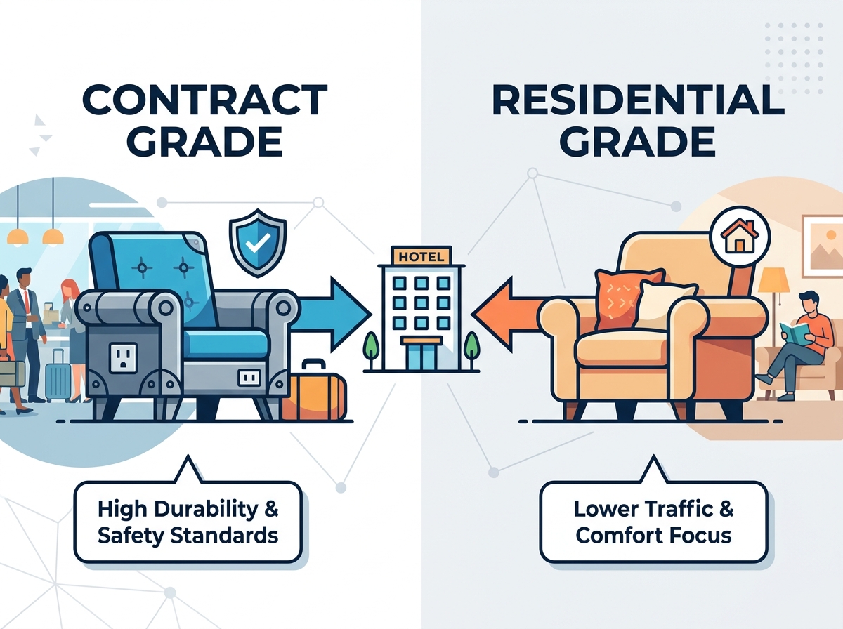 Comparaison des meubles contractuels et des meubles r&eacute;sidentiels dans l