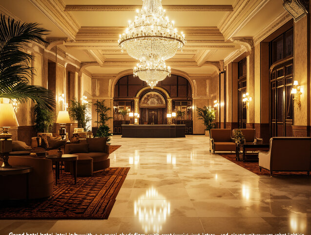 hall luxueux d'un h&ocirc;tel avec un grand lustre