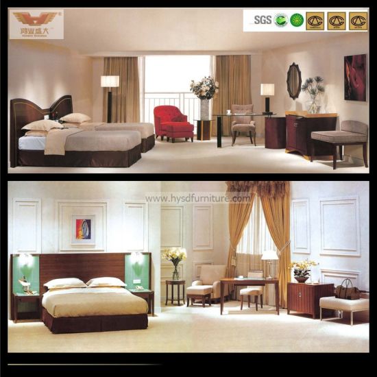 Ensemble de chambre à coucher de meubles de chambre à coucher d'hôtel en bois personnalisé moderne (HY-027)